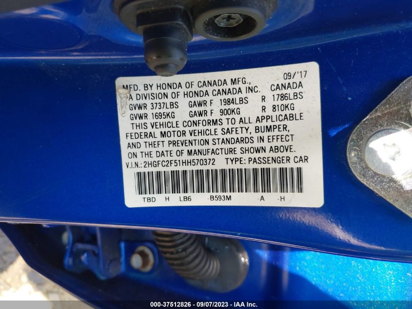 2017 HONDA CIVIC LX - 2HGFC2F51HH570372