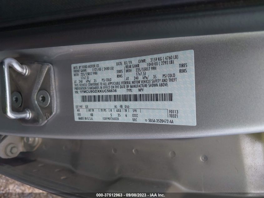 2019 FORD ESCAPE SE - 1FMCU9GDXKUC56636