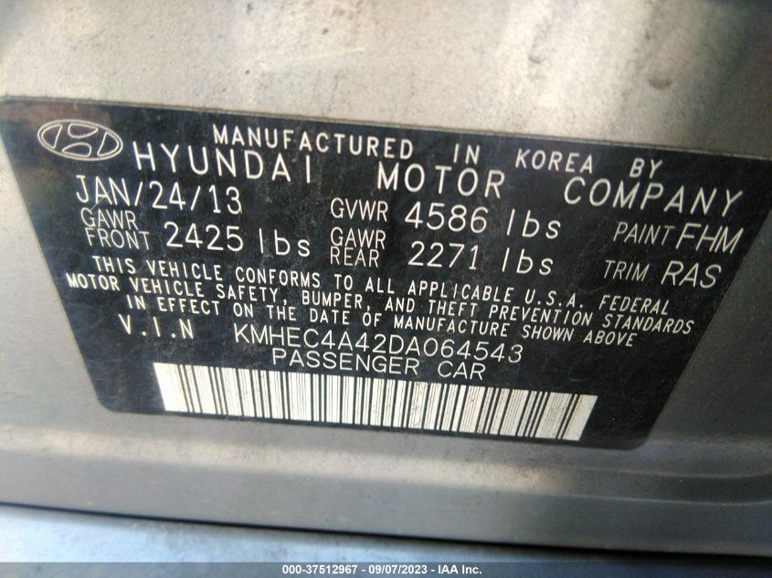 2013 HYUNDAI SONATA HYBRID - KMHEC4A42DA064543