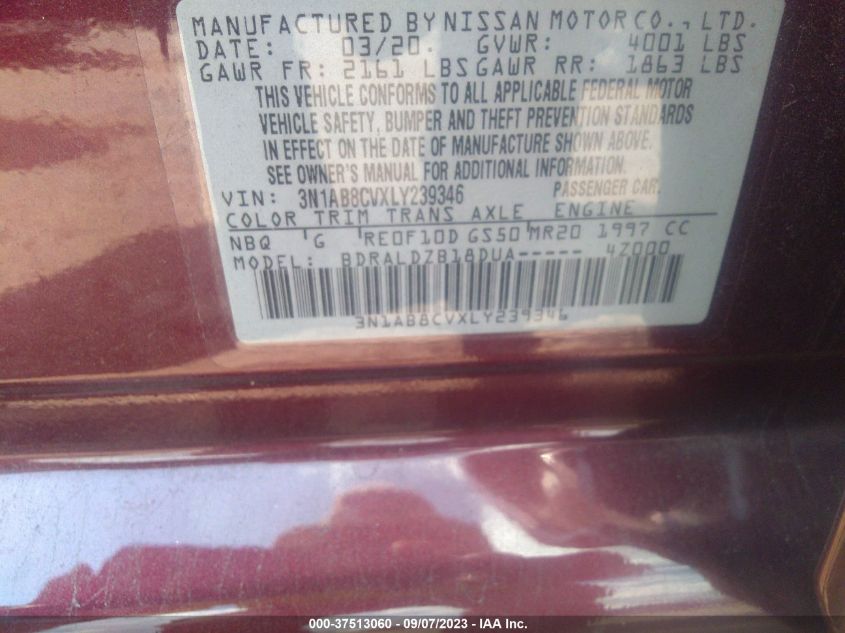 2020 NISSAN SENTRA SV - 3N1AB8CVXLY239346
