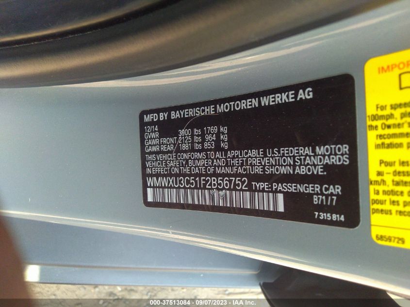 2015 MINI COOPER HARDTOP 4 DOOR S WMWXU3C51F2B56752