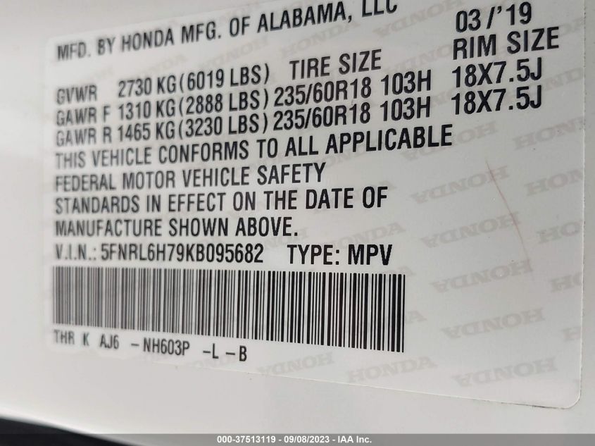 2019 HONDA ODYSSEY EX-L - 5FNRL6H79KB068028