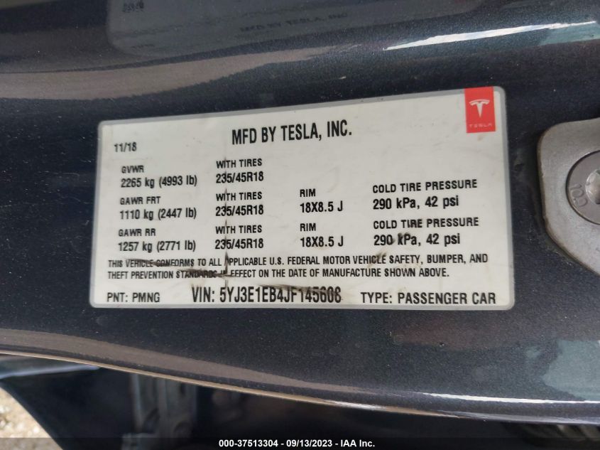 2018 TESLA MODEL 3 LONG RANGE - 5YJ3E1EB4JF145608