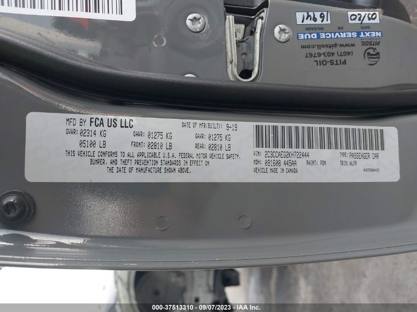 2019 CHRYSLER 300 LIMITED - 2C3CCAEG2KH722444