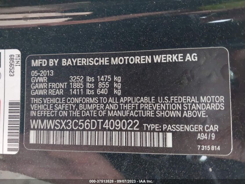 2013 MINI COOPER COUPE S WMWSX3C56DT409022