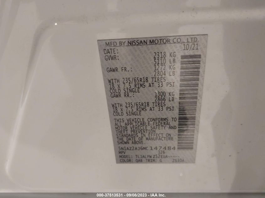 2021 NISSAN MURANO S - 5N1AZ2AJ6MC147484
