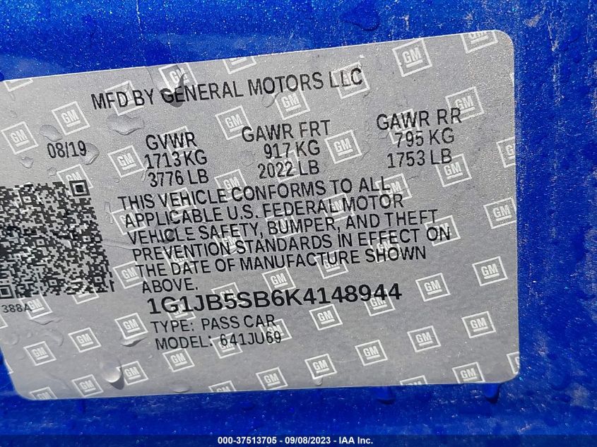 1G1JB5SB6K4148944 Chevrolet Sonic LS 9