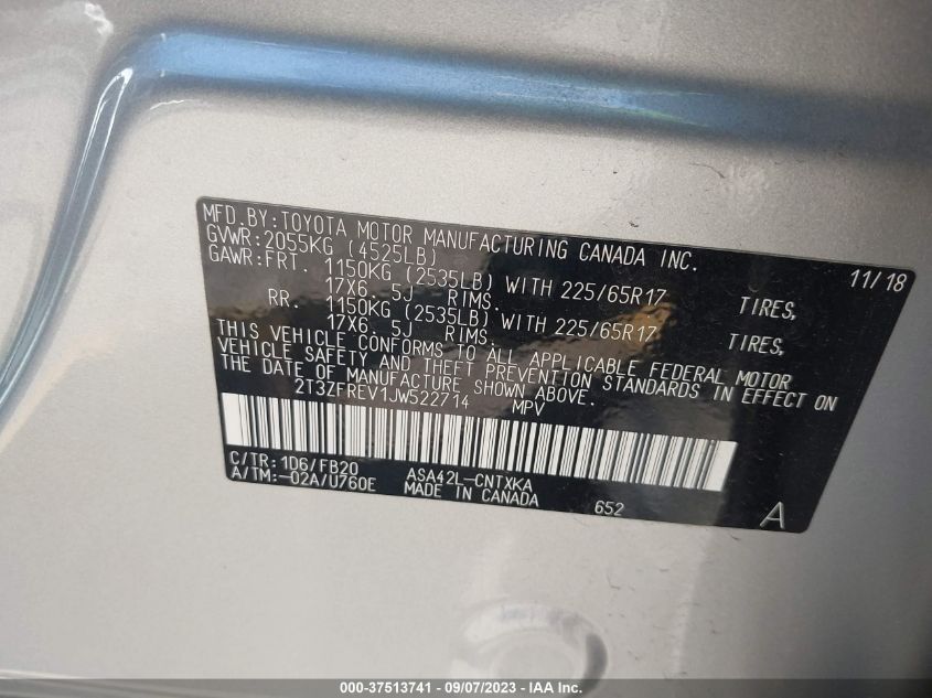 2018 TOYOTA RAV4 LE - 2T3ZFREV1JW522714