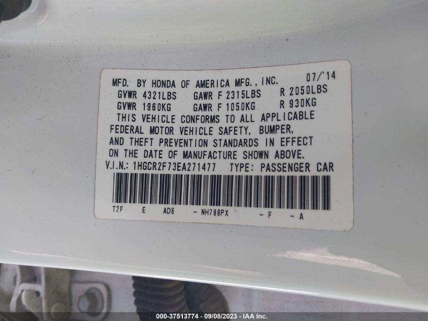 2014 HONDA ACCORD SEDAN EX - 1HGCR2F73EA271477