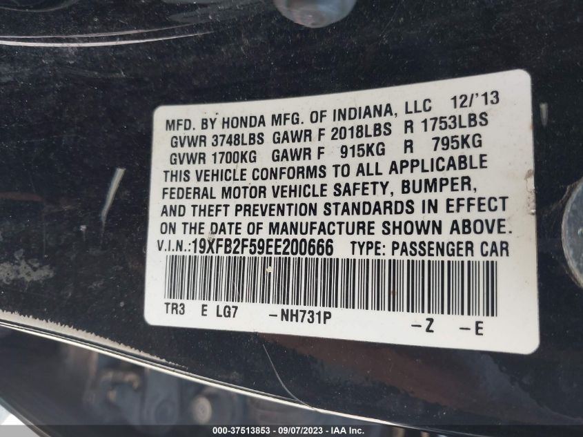 2014 HONDA CIVIC SEDAN LX - 19XFB2F59EE200666