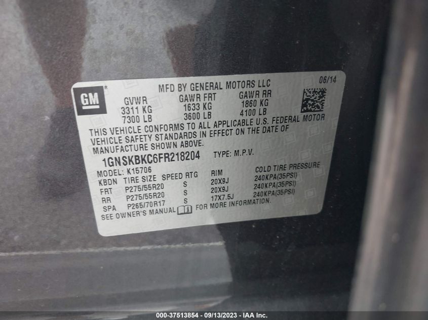 2015 CHEVROLET TAHOE LT - 1GNSKBKC6FR218204
