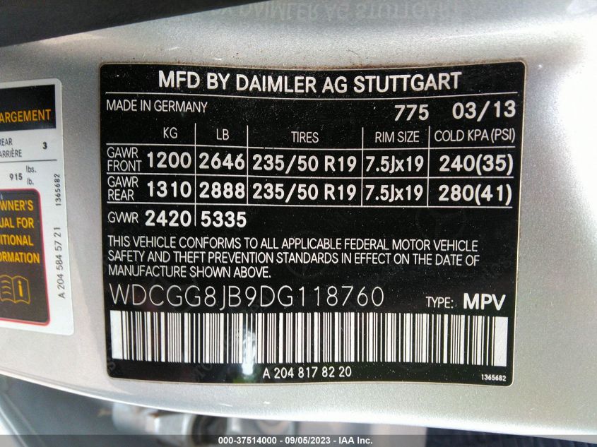2013 MERCEDES-BENZ GLK-CLASS GLK 350 WDCGG8JB9DG118760