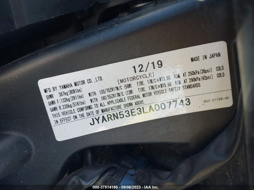 2020 YAMAHA MT09 JYARN53E3LA007743