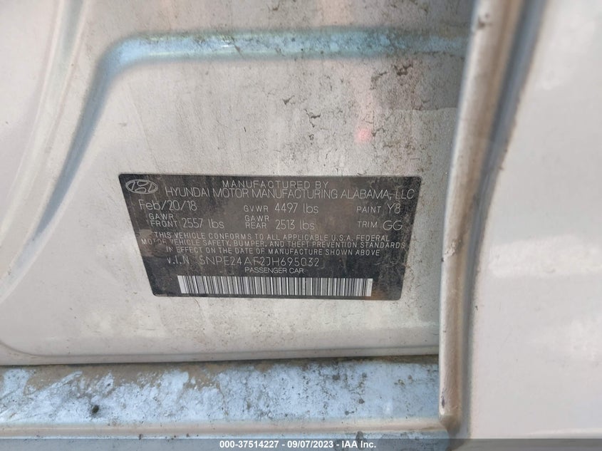 VIN 5NPE24AF2JH695032 2018 HYUNDAI SONATA SE