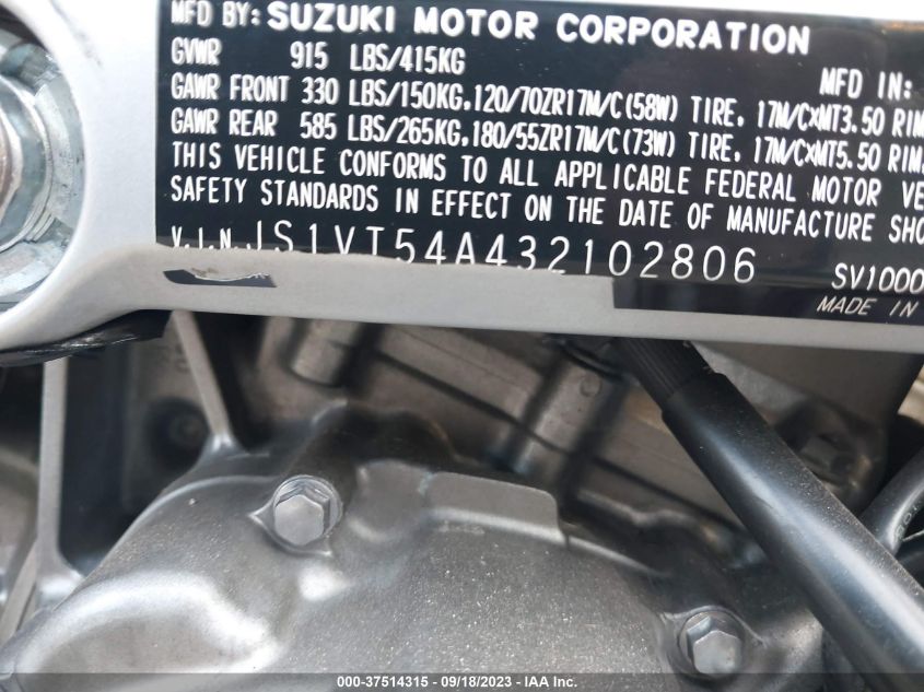 2003 SUZUKI SV1000 SK3 - JS1VT54A432102806