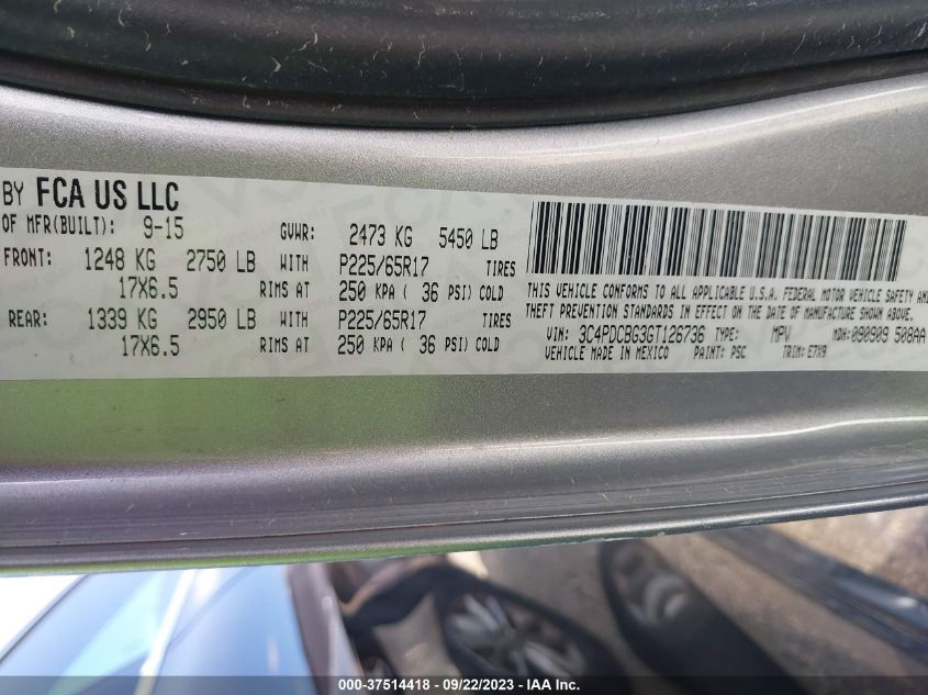 2016 DODGE JOURNEY SXT - 3C4PDCBG3GT126736