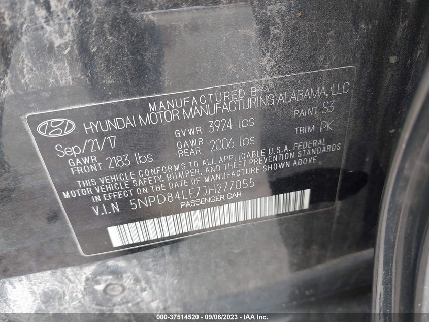 VIN 5NPD84LF7JH277055 2018 HYUNDAI ELANTRA SEL/VALUE/LIMITED