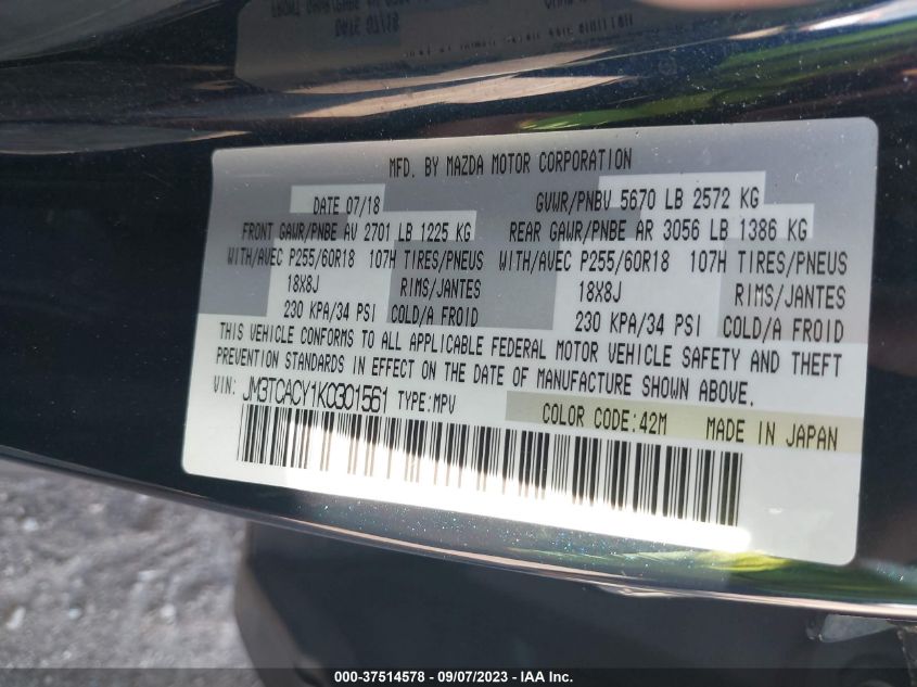 VIN JM3TCACY1K0301561 2019 MAZDA CX-9 TOURING