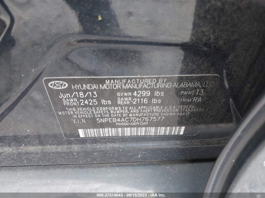 5NPEB4AC7DH767577 | 2013 HYUNDAI SONATA