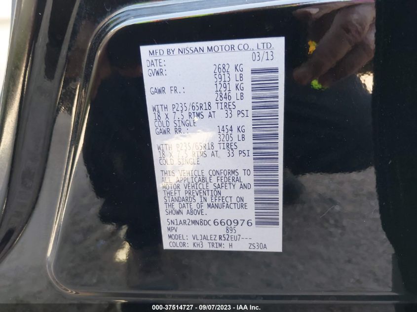 2013 NISSAN PATHFINDER SV - 5N1AR2MN8DC660976