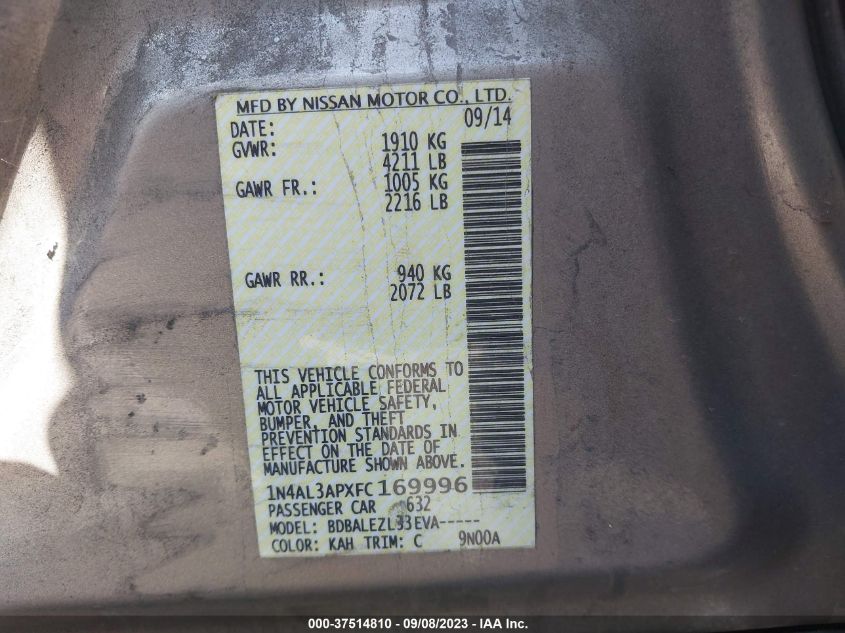 2015 NISSAN ALTIMA 2.5 S - 1N4AL3APXFC169996