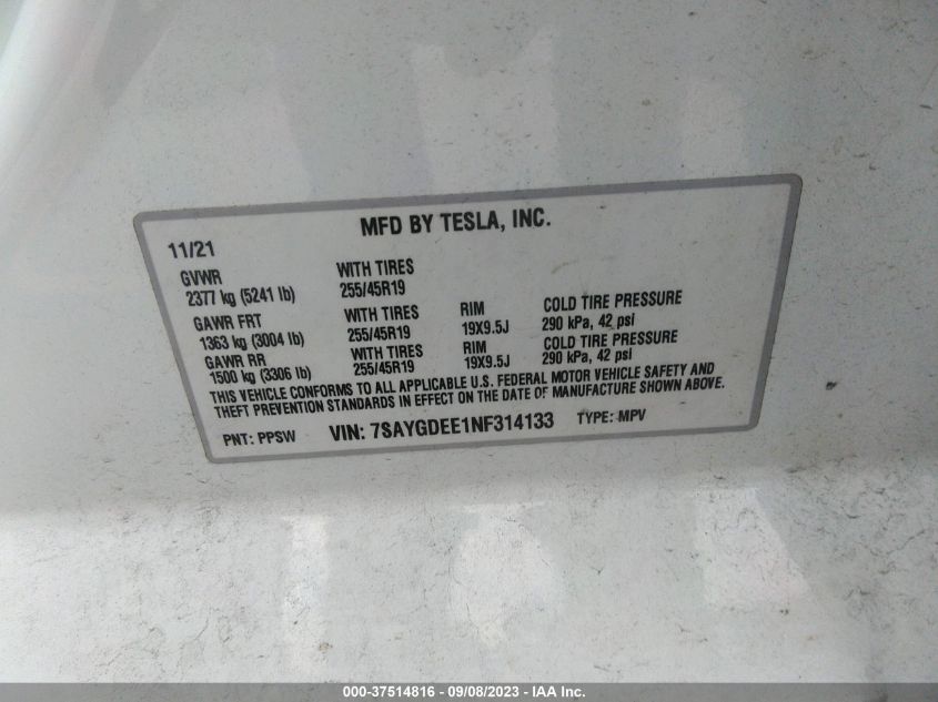 2022 TESLA MODEL Y LONG RANGE - 7SAYGDEE1NF314133