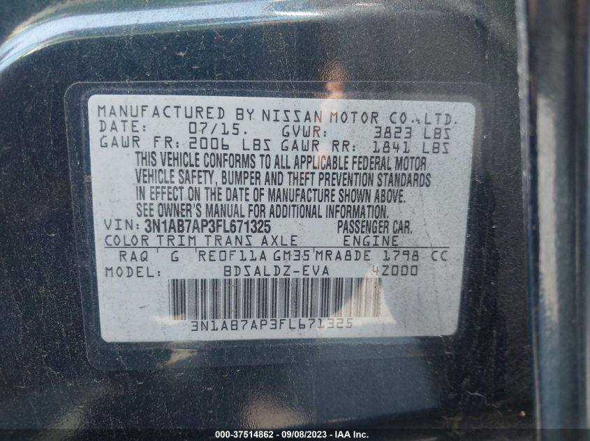 2015 NISSAN SENTRA SV - 3N1AB7AP3FL671325