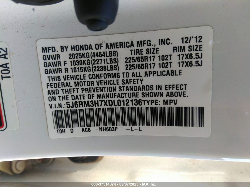 2013 HONDA CR-V EX-L - 5J6RM3H7XDL012136