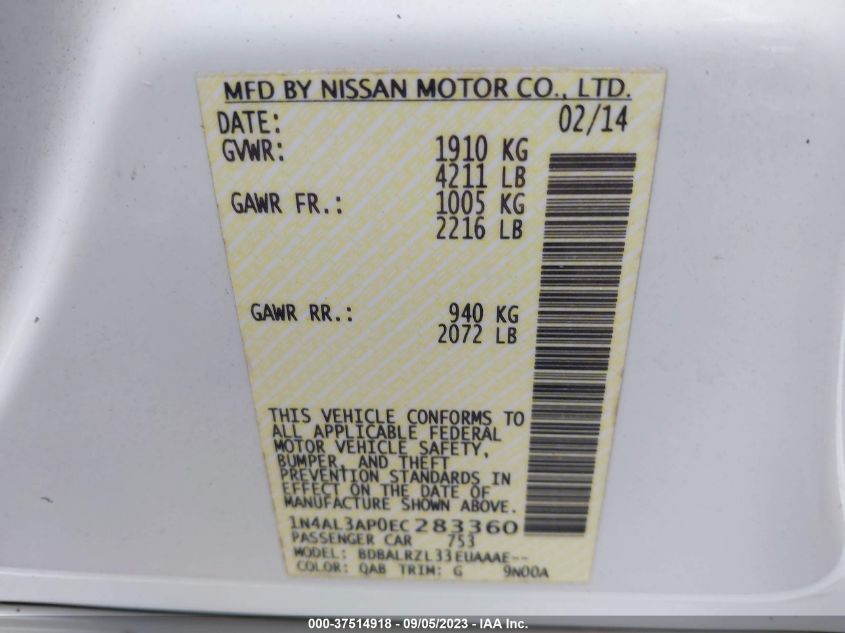 2014 NISSAN ALTIMA 2.5 - 1N4AL3AP0EC283360