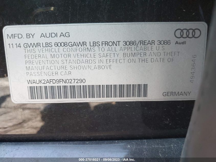 2015 AUDI S8 - WAUK2AFD9FN027290