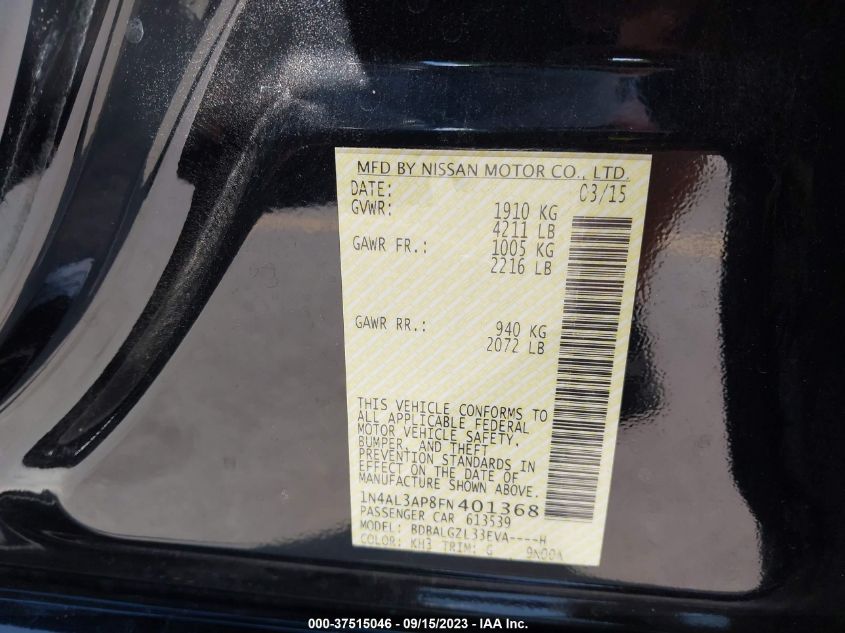 2015 NISSAN ALTIMA 2.5 S - 1N4AL3AP8FN401368
