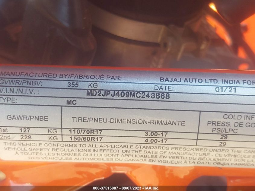 2021 KTM 390 DUKE MD2JPJ409MC243868