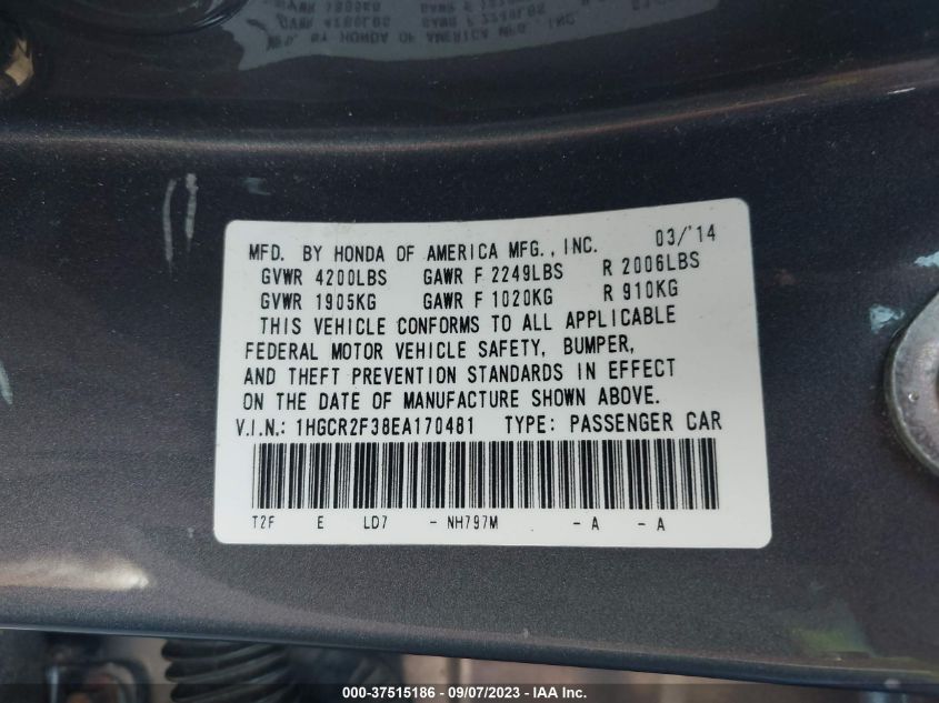 2014 HONDA ACCORD SEDAN LX - 1HGCR2F38EA170481
