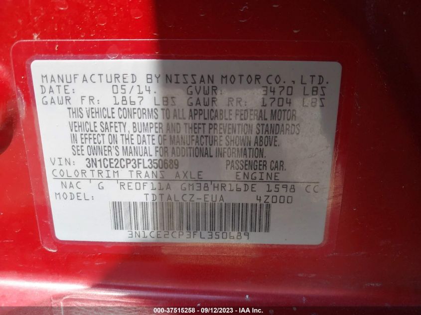 2015 NISSAN VERSA NOTE S PLUS - 3N1CE2CP3FL350689