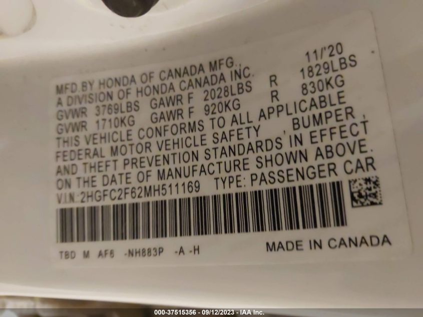 2021 HONDA CIVIC LX - 2HGFC2F62MH511169