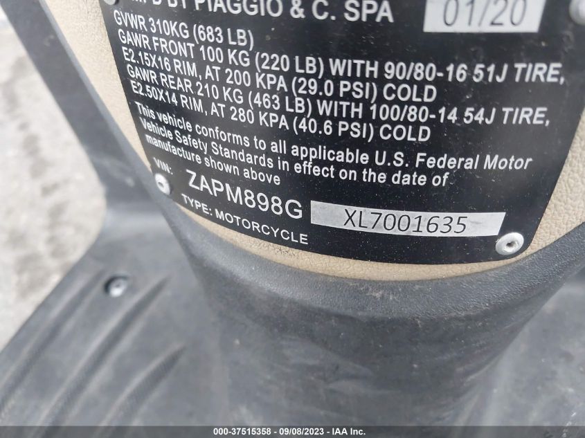 2020 VESPA S150 ZAPM898GXL7001635