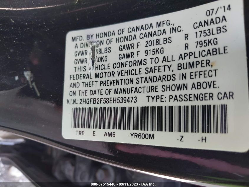 2014 HONDA CIVIC SEDAN LX - 2HGFB2F58EH539473
