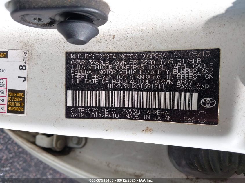 2013 TOYOTA PRIUS ONE/TWO/THREE/FOUR/FIVE - JTDKN3DUXD1691711