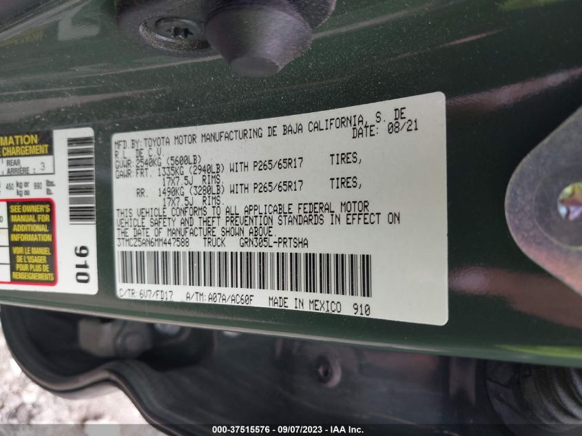 2021 TOYOTA TACOMA 4WD SR/SR5/TRD SPORT - 3TMCZ5AN6MM447588