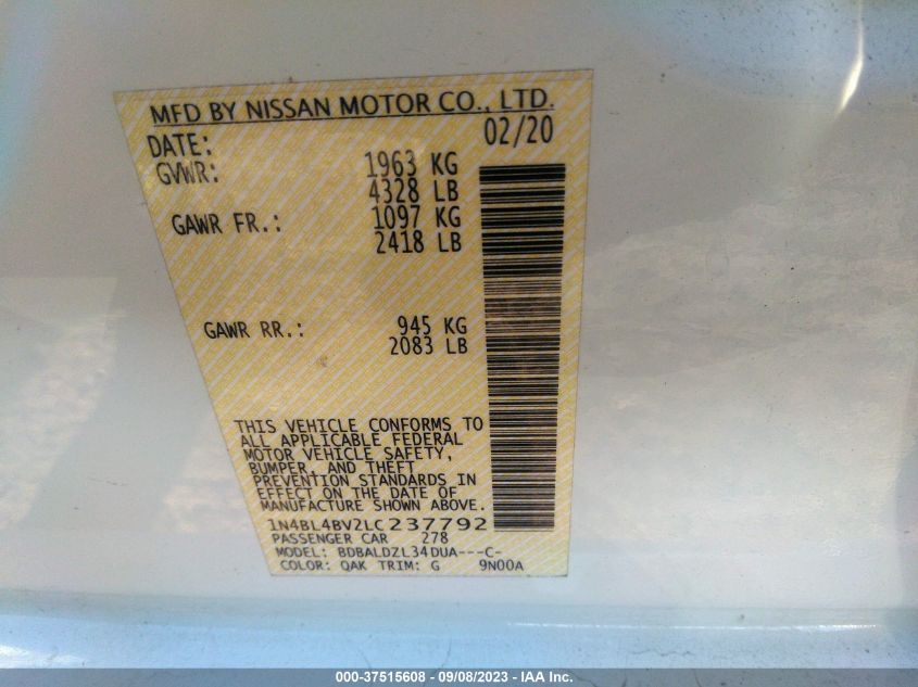2020 NISSAN ALTIMA 2.5 S - 1N4BL4BV2LC237792