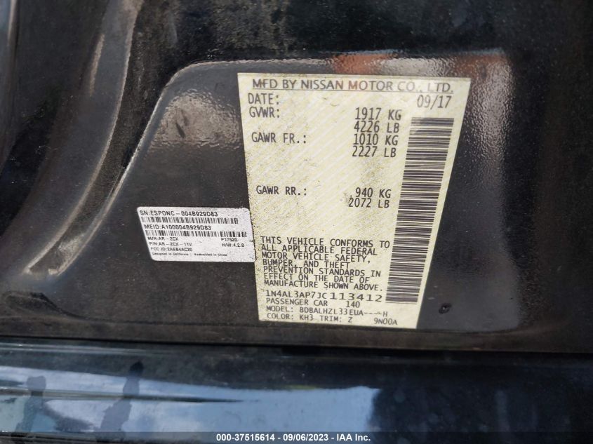 2018 NISSAN ALTIMA 2.5/S/SV/SL/SR - 1N4AL3AP7JC113412