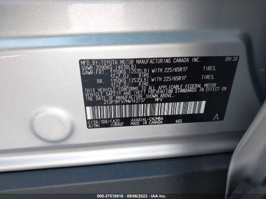 2021 TOYOTA RAV4 XLE/XLE PREMIUM - 2T3P1RFZ7MW142737
