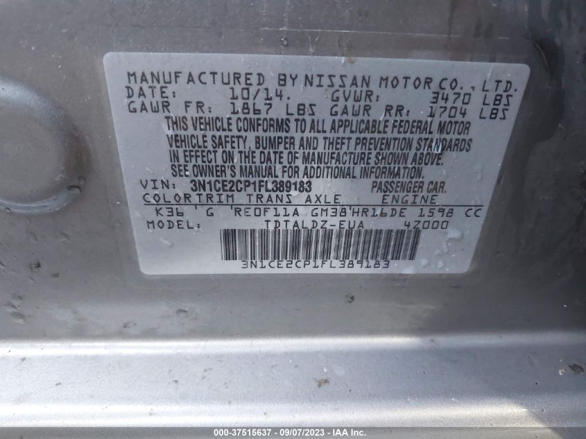 2015 NISSAN VERSA NOTE SV - 3N1CE2CP1FL389183