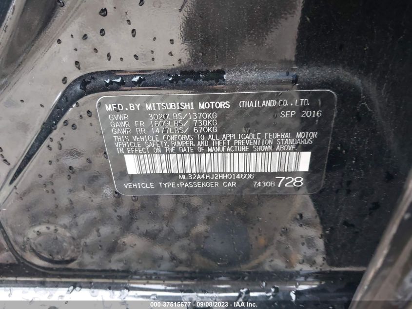 2017 MITSUBISHI MIRAGE SE - ML32A4HJ2HH014606
