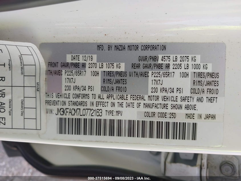 VIN JM3KFACM7L0772163 2020 MAZDA CX-5 TOURING