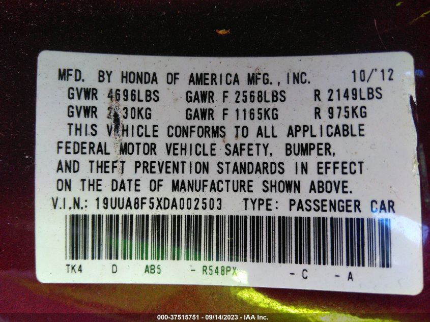 2013 ACURA TL TECH - 19UUA8F5XDA002503