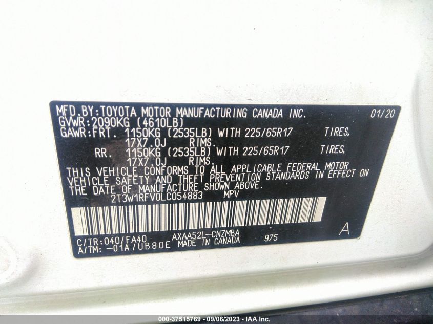 2020 TOYOTA RAV4 XLE/XLE PREMIUM - 2T3W1RFV0LC054883