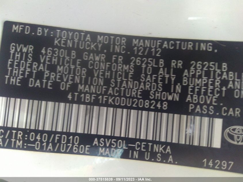2013 TOYOTA CAMRY L/SE/LE/XLE - 4T1BF1FK0DU208248