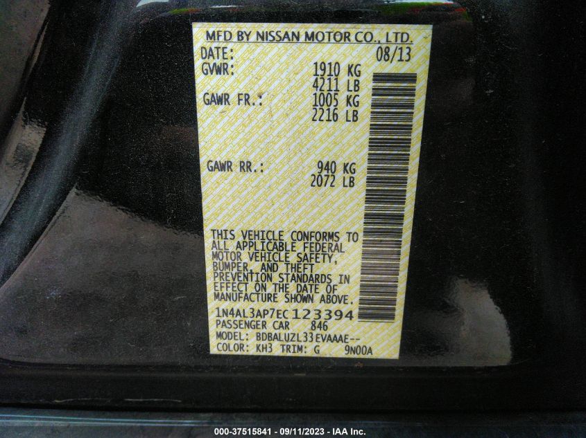 2014 NISSAN ALTIMA 2.5 SV - 1N4AL3AP7EC123394