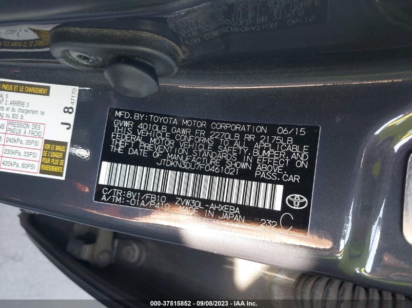2015 TOYOTA PRIUS FOUR - JTDKN3DU7F0461021